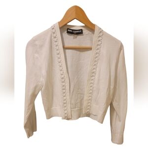 Karl Lagerfeld Open Front White BraidedShrug Sweater Cardigan Ladies Size S.